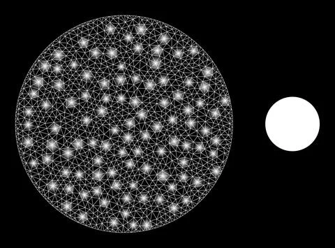 Vector Mesh Web Filled Circle with Shiny Network Dots Stock Illustration