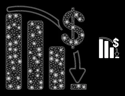 Vector Mesh Web Financial Epic Fail Chart with Light Constellation Flares Stock Illustration