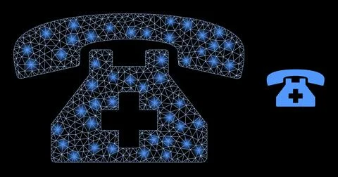 Vector Mesh Web First Aid Phone with Illumitated Network Spots Illustrazione stock