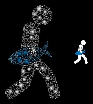 Vector Mesh Web Fish Courier with Shiny Constellation Flashes Illustrazione stock