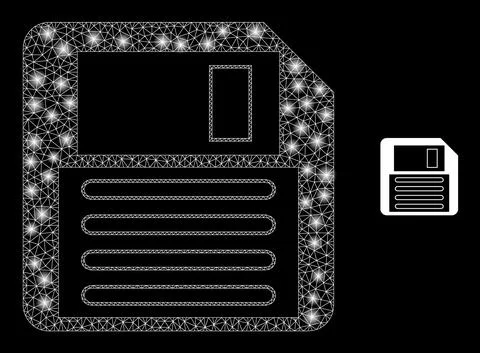 Vector Mesh Web Floppy Disk with Glare Constellation Spots Stock Illustration