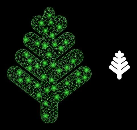 Vector Mesh Web Forest Tree with Glare Wire Frame Flashes Stock Illustration