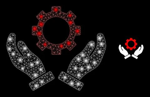 Vector Mesh Web Gear Care Hands with Magic Network Flares Stock Illustration