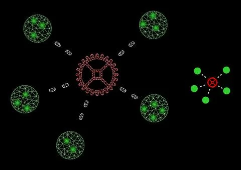 Vector Mesh Web Gear Links with Bright Constellation Spots Stockillustratie
