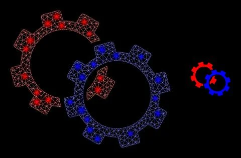 Vector Mesh Web Gears with Magic Carcass Flashes Stock Illustration