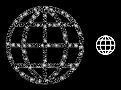 Vector Mesh Web Global with Illuminated Network Dots 스톡 일러스트