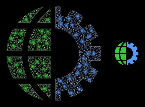 Vector Mesh Web Global Industry with Glowing Carcass Flashes 스톡 일러스트