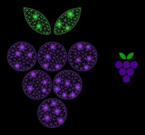 Vector Mesh Web Grape Berry with Shiny Wire Frame Flashes イラスト素材