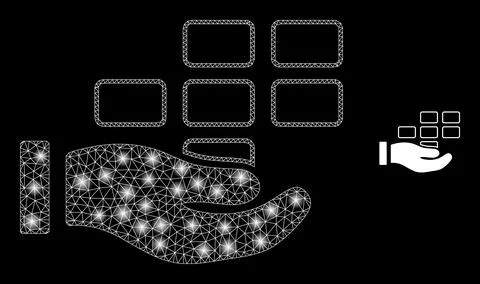 Vector Mesh Web Hand Offer Bricks with Majestic Network Flares Stock Illustration