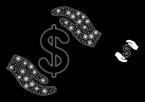 Vector Mesh Web Hands Care Dollar with Glowing Network Flashes Illustrazione stock