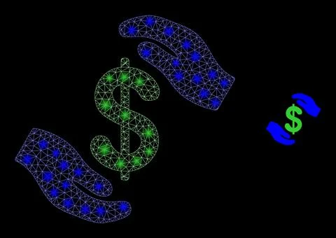 Vector Mesh Web Hands Care Dollar with Majestic Constellation Flashes Illustrazione stock