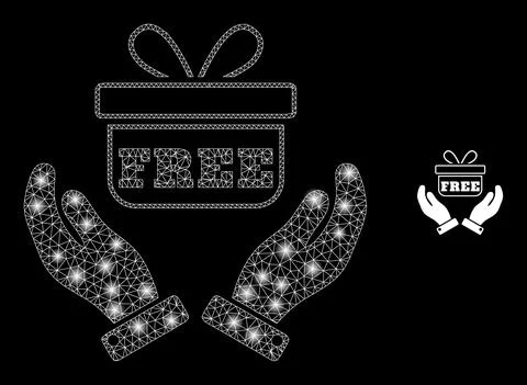 Vector Mesh Web Hands Give Gift with Majestic Wire Frame Stars Stock Illustration