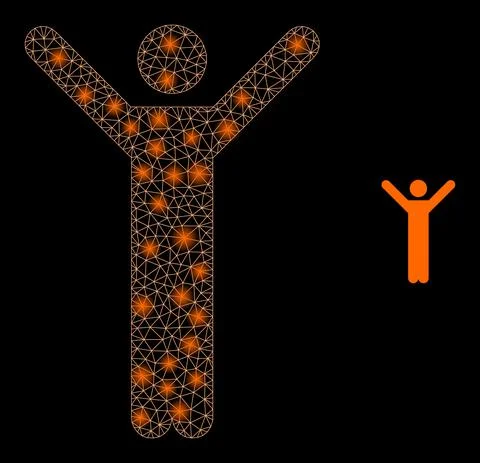 Vector Mesh Web Hands up Person with Glare Wire Frame Dots Stock Illustration