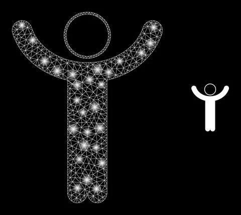 Vector Mesh Web Hands up Person with Illumitated Network Flashes Illustrazione stock