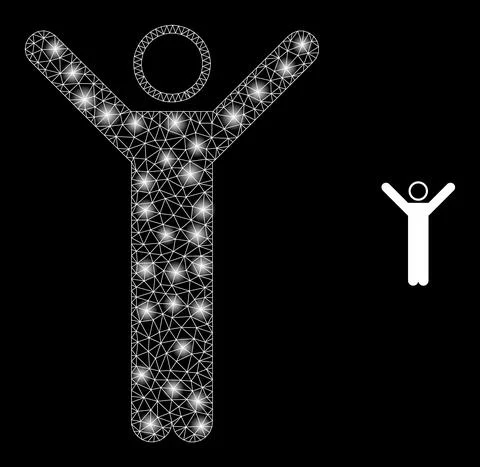 Vector Mesh Web Hands up Person with Magic Constellation Flares Stock Illustration