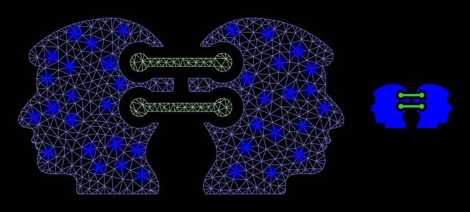 Vector Mesh Web Head Links Integration with Bright Carcass Flashes Stock Illustration