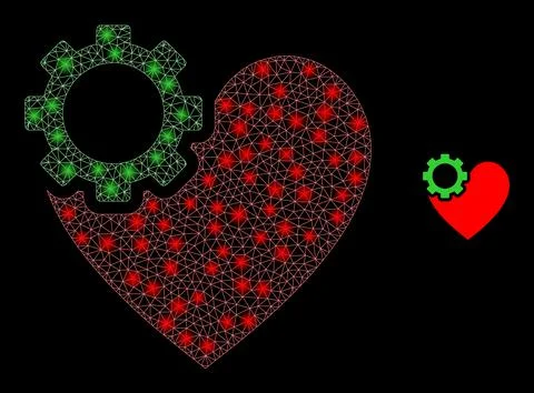 Vector Mesh Web Heart Gear with Glare Constellation Flares 스톡 일러스트