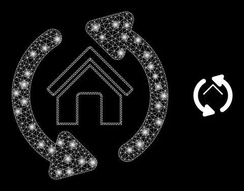 Vector Mesh Web Home Refresh Arrows with Illumitated Constellation Flares Stock Illustration