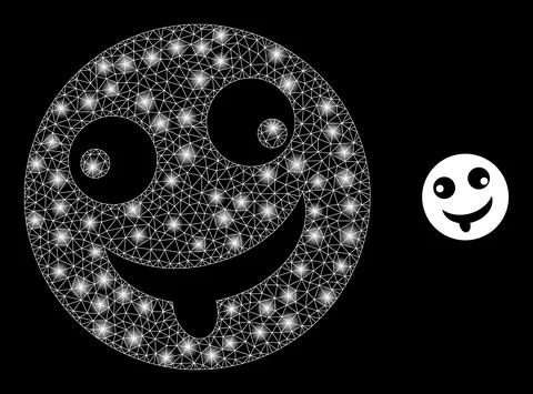 Vector Mesh Web Idiot Smiley with Shiny Carcass Flashes Stock Illustration