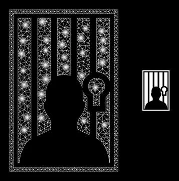 Vector Mesh Web Jailed Person with Light Wire Frame Flashes Stock Illustration