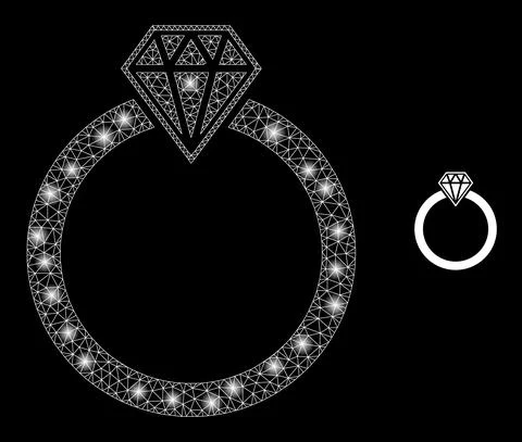 Vector Mesh Web Jewelry Ring with Bright Network Flashes 스톡 일러스트