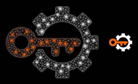 Vector Mesh Web Key Options Gear with Glowing Carcass Dots 스톡 일러스트