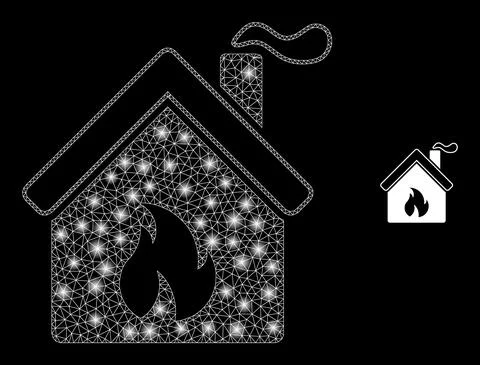 Vector Mesh Web Kitchen Building with Bright Network Dots Ilustración de archivo