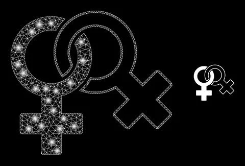 Vector Mesh Web Lesbian Symbol with Glare Carcass Flares 스톡 일러스트