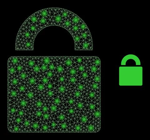 Vector Mesh Web Lock with Illumitated Wire Frame Stars Stock Illustration