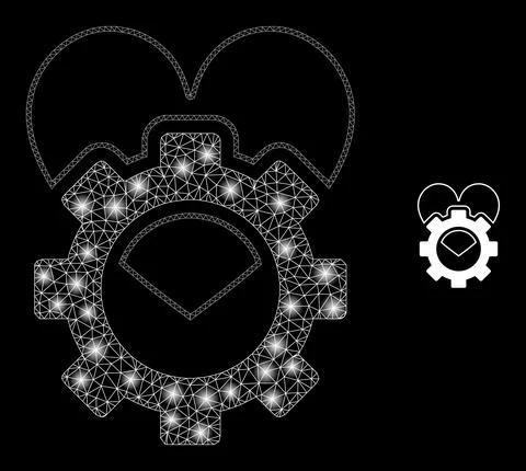 Vector Mesh Web Love Gear with Glitter Wire Frame Flashes Illustrazione stock