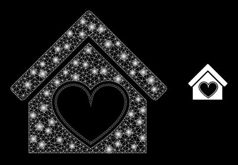 Vector Mesh Web Love House with Magic Carcass Flashes Stock Illustration