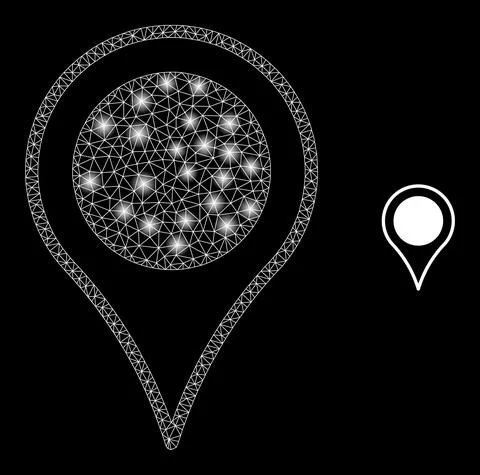 Vector Mesh Web Map Pointer with Glitter Carcass Flares Stock Illustration