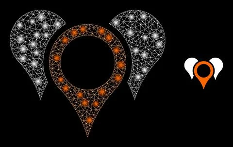 Vector Mesh Web Map Pointers with Glowing Constellation Spots Illustrazione stock