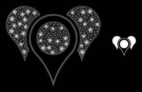 Vector Mesh Web Map Pointers with Majestic Wire Frame Stars 스톡 일러스트