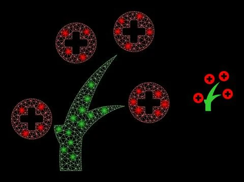 Vector Mesh Web Medical Tree with Shiny Wire Frame Dots Stock Illustration