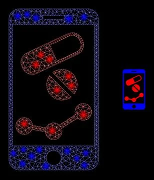 Vector Mesh Web Mobile Pharmacy Chart with Magic Network Flashes Stock Illustration