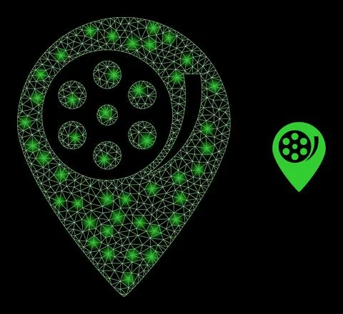 Vector Mesh Web Movie Map Marker with Glitter Constellation Flashes Illustrazione stock