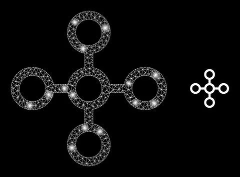 Vector Mesh Web Network Node with Glitter Wire Frame Flashes Stock Illustration