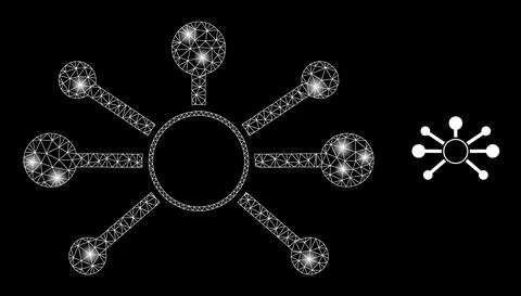 Vector Mesh Web Node Links with Illumitated Network Flashes Stock Illustration