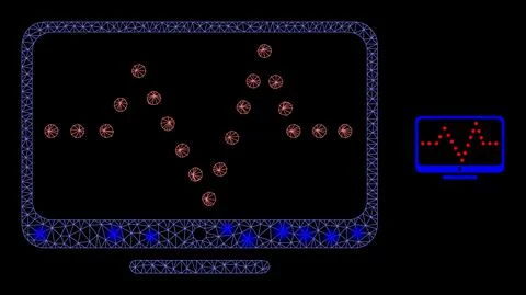 Vector Mesh Web Online Dotted Chart with Shiny Wire Frame Flashes Stock Illustration