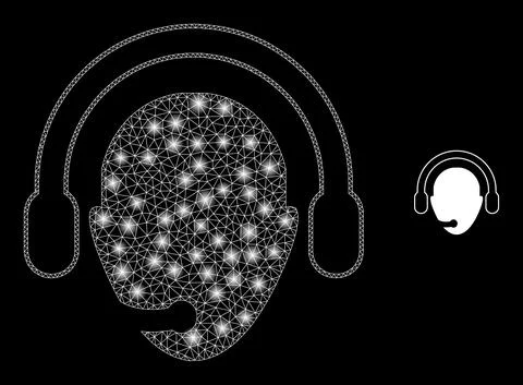 Vector Mesh Web Operator Head with Glitter Constellation Flares 스톡 일러스트