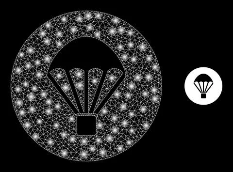 Vector Mesh Web Parachute with Illumitated Carcass Stars 스톡 일러스트