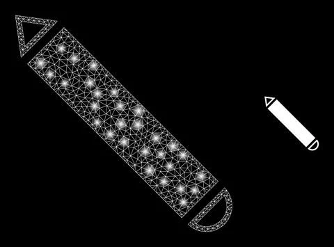Vector Mesh Web Pencil with Bright Network Dots Stock Illustration