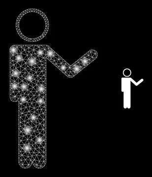 Vector Mesh Web Person Show with Glowing Constellation Flashes Illustrazione stock