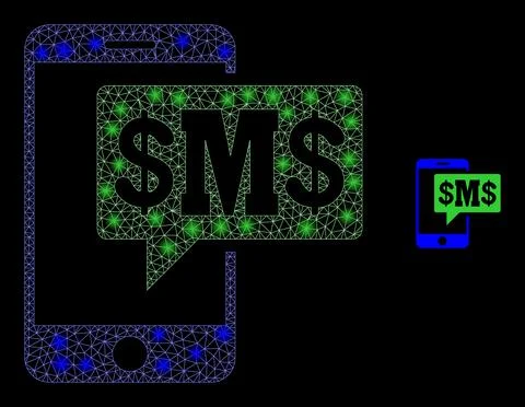 Vector Mesh Web Phone Sms Cloud with Glowing Constellation Dots Illustrazione stock