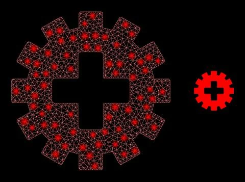 Vector Mesh Web Plus Gear with Illumitated Wire Frame Spots Stock Illustration