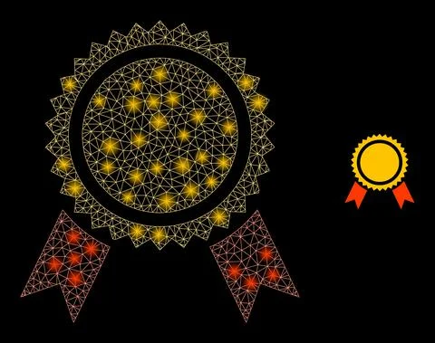 Vector Mesh Web Prize Seal with Illumitated Carcass Flashes Illustrazione stock