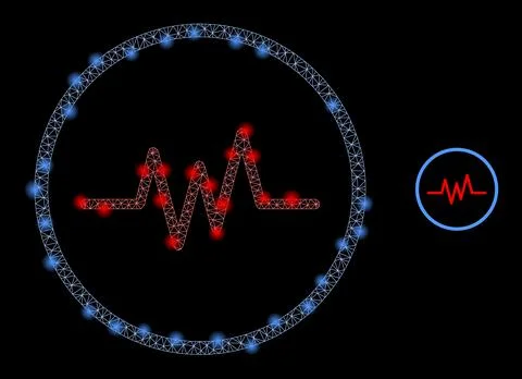 Vector Mesh Web Pulse Signal with Magic Wire Frame Spots 스톡 일러스트