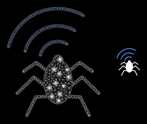 Vector Mesh Web Radio Bug with Glare Constellation Spots Stock Illustration