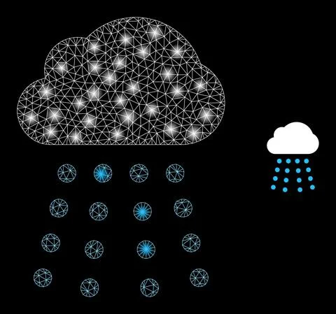 Vector Mesh Web Rain Cloud with Magic Network Spots Stock Illustration